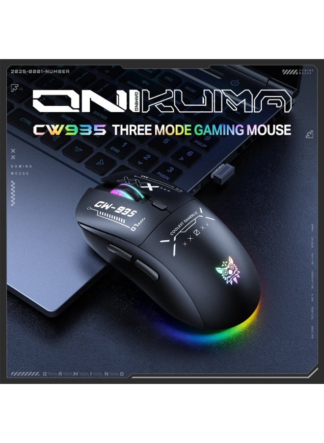 onikuma CW935 Tri-Mode Wireless, Bluetooth & Wired RGB Gaming Mouse - Optical Sensor 12,800 DPI - 79g Lightweight - 500mAh Rechargeable - Image 3